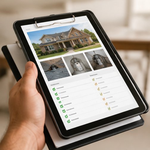 Photo-rich digital home inspection report shown on a tablet