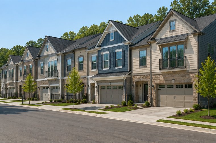 Row of new townhomes in Knoxville, TN